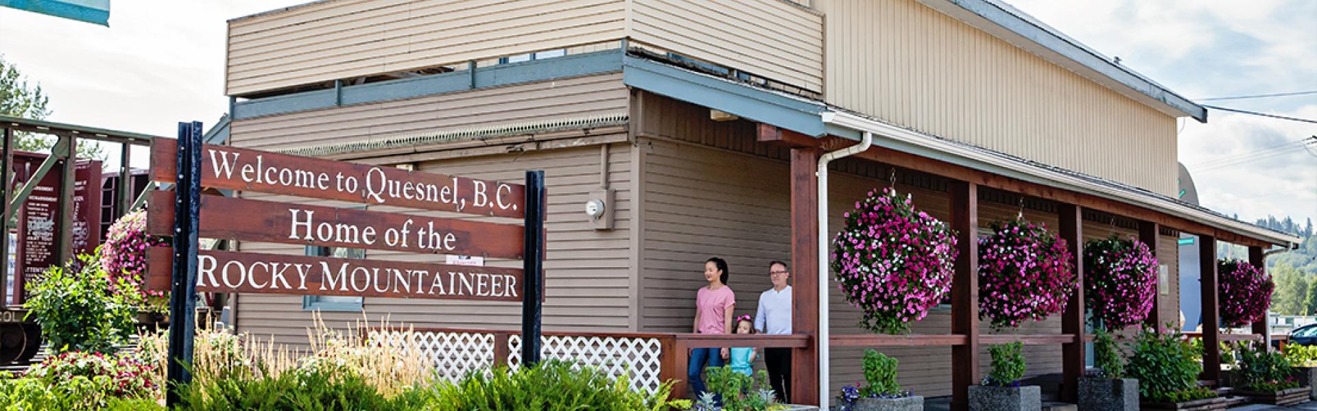 Family exploring the Quesnel Train Station and gold pan