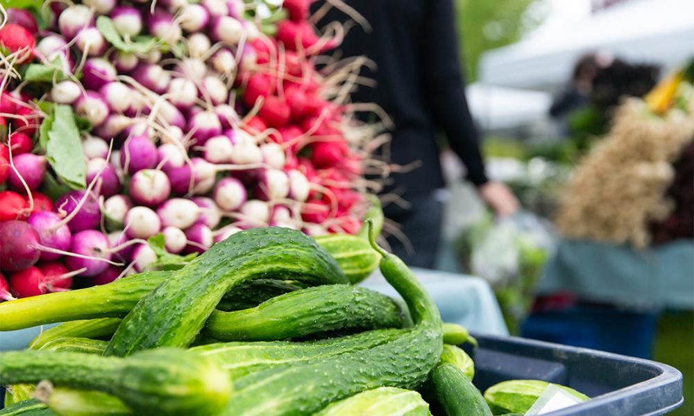Fresh produce bundled on display at the farmers' market