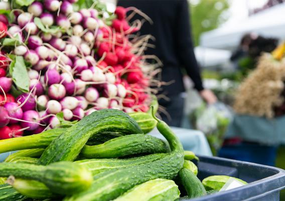 Fresh produce bundled on display at the farmers' market